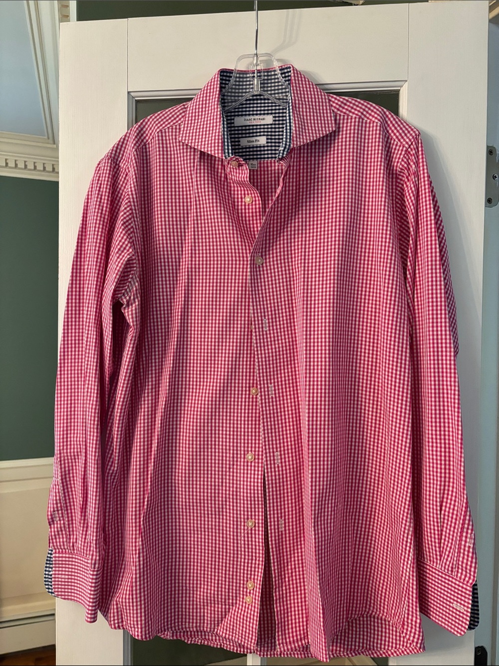 Isaac Mizrahi Pink Gingham Long-Sleeve Dress Shirt